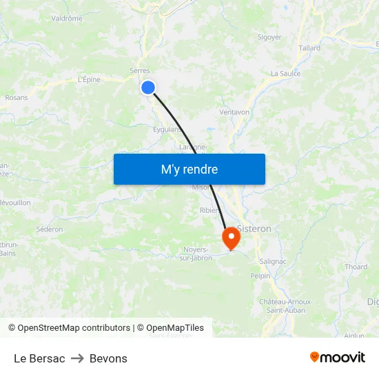 Le Bersac to Bevons map