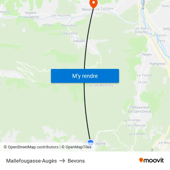 Mallefougasse-Augès to Bevons map