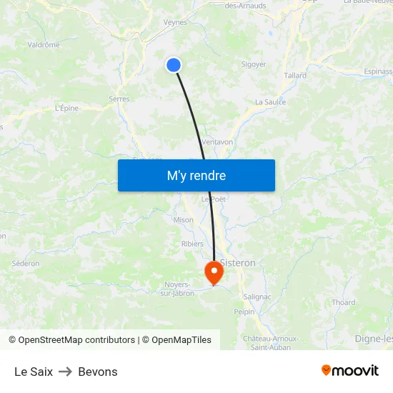 Le Saix to Bevons map