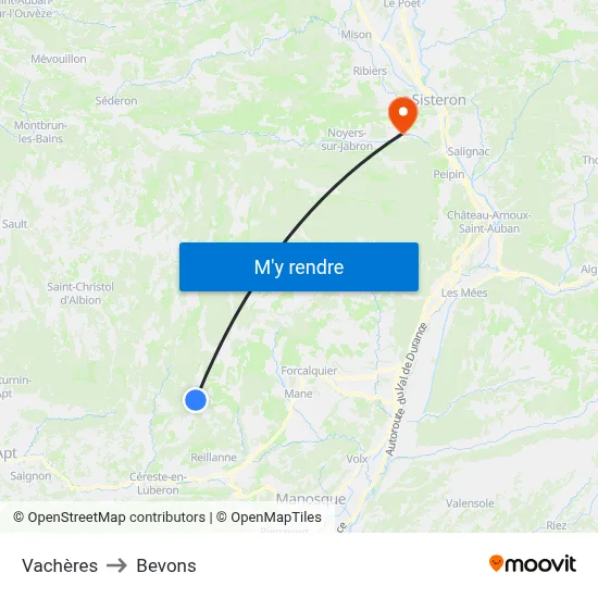 Vachères to Bevons map