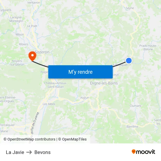 La Javie to Bevons map