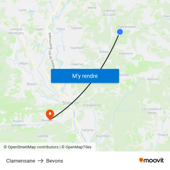 Clamensane to Bevons map