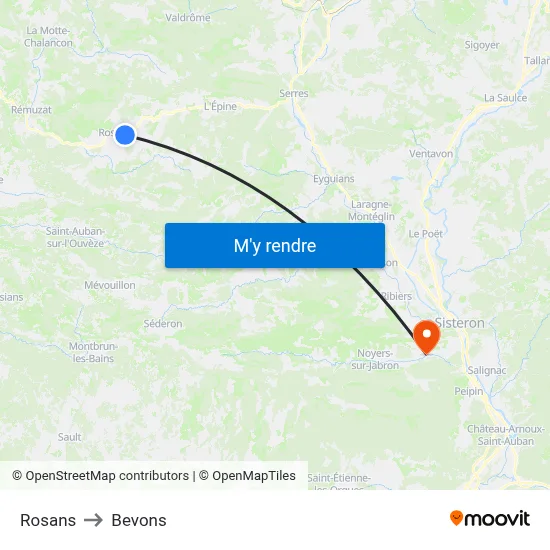 Rosans to Bevons map