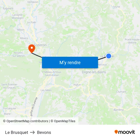 Le Brusquet to Bevons map
