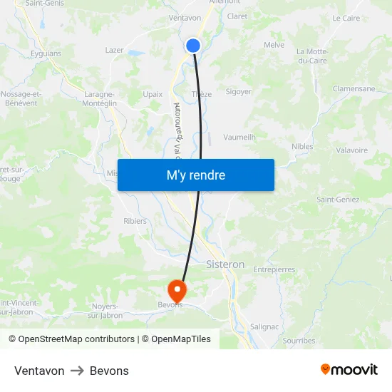 Ventavon to Bevons map