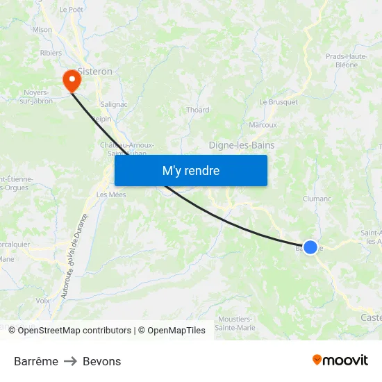 Barrême to Bevons map