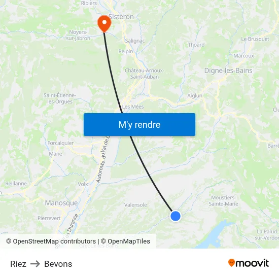 Riez to Bevons map