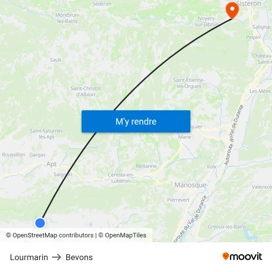 Lourmarin to Bevons map