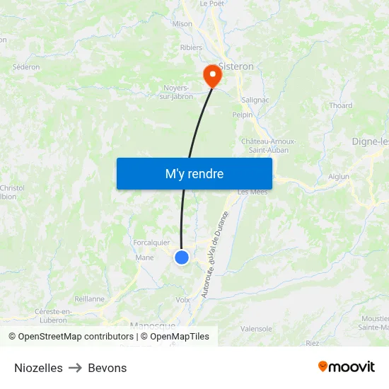 Niozelles to Bevons map