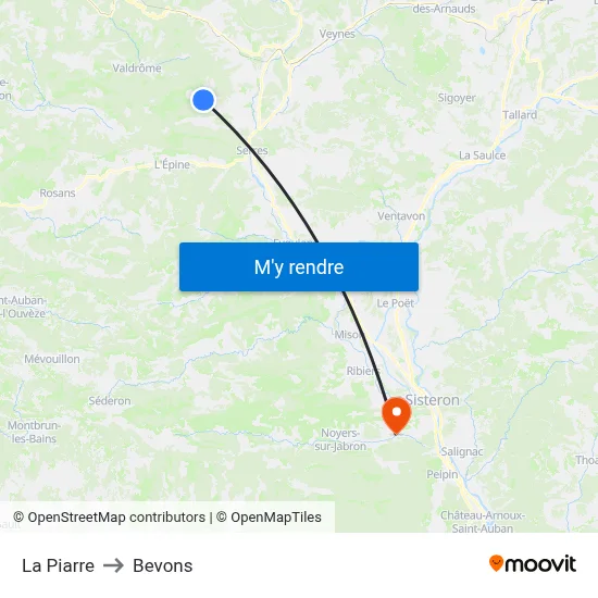 La Piarre to Bevons map