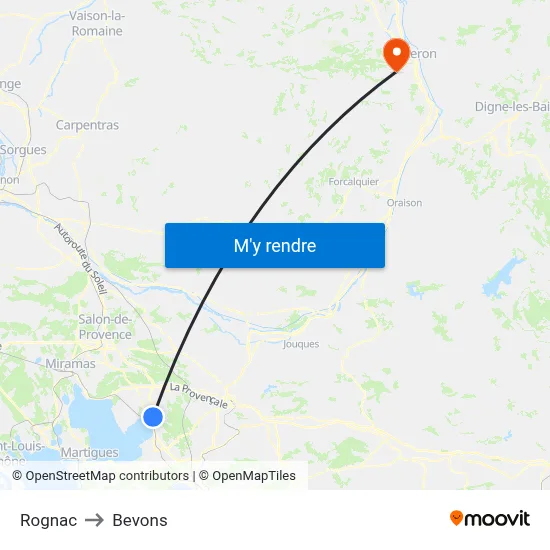 Rognac to Bevons map