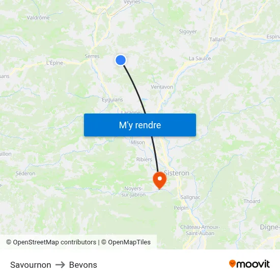 Savournon to Bevons map