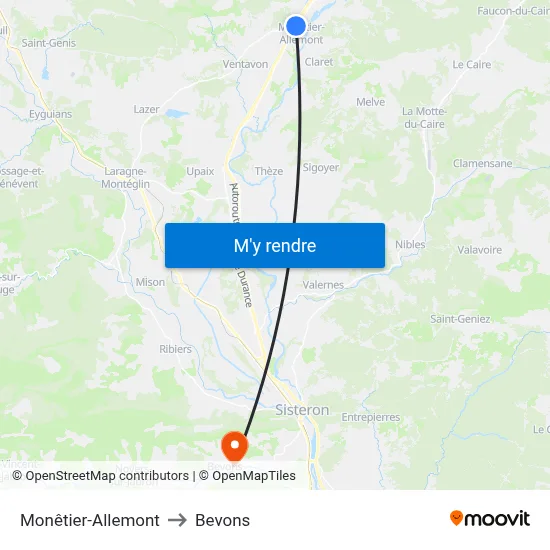 Monêtier-Allemont to Bevons map