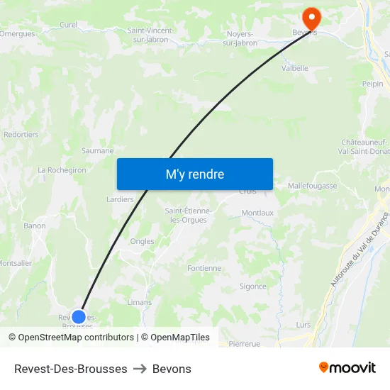 Revest-Des-Brousses to Bevons map