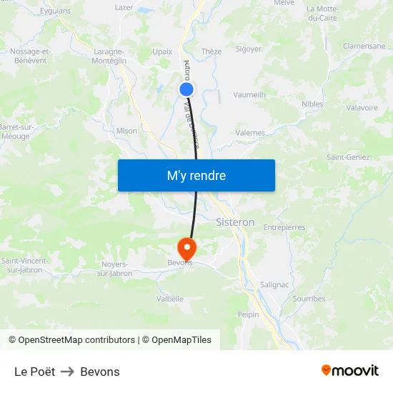 Le Poët to Bevons map
