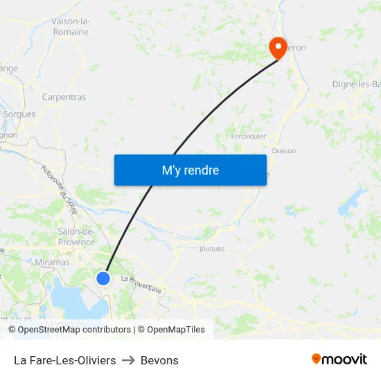 La Fare-Les-Oliviers to Bevons map