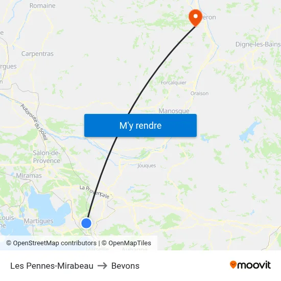 Les Pennes-Mirabeau to Bevons map