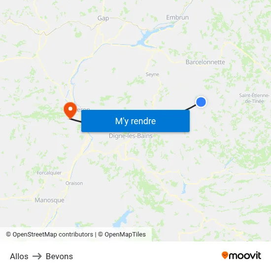 Allos to Bevons map