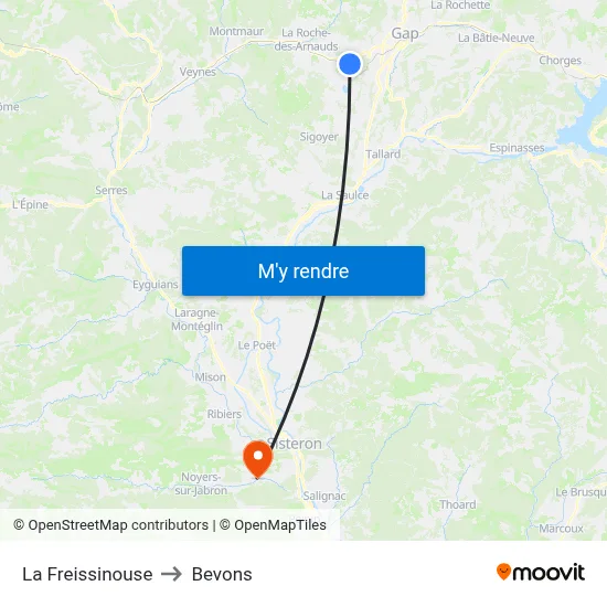 La Freissinouse to Bevons map
