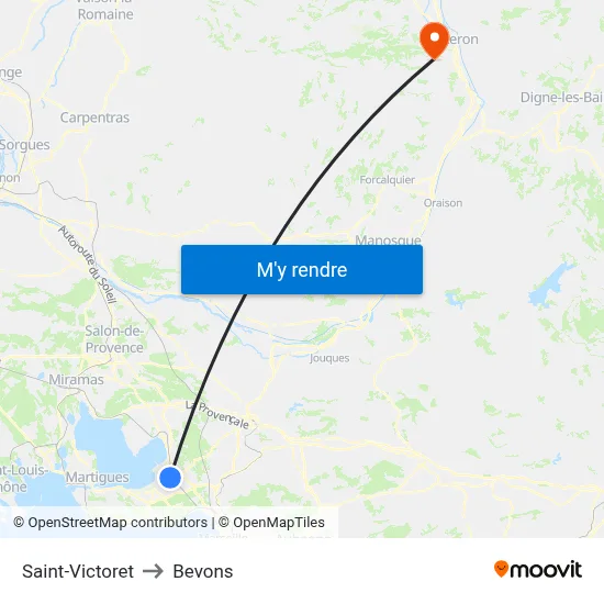 Saint-Victoret to Bevons map