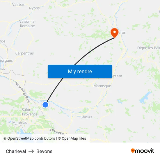 Charleval to Bevons map