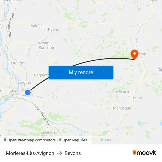 Morières-Lès-Avignon to Bevons map