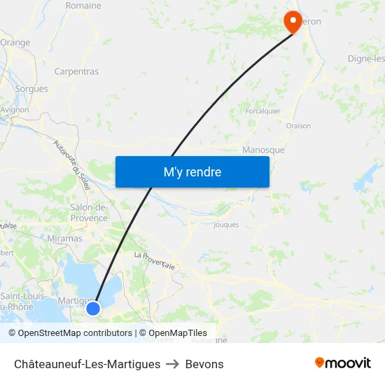 Châteauneuf-Les-Martigues to Bevons map