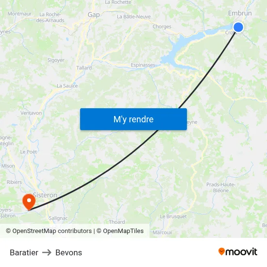 Baratier to Bevons map