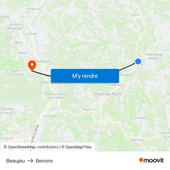Beaujeu to Bevons map