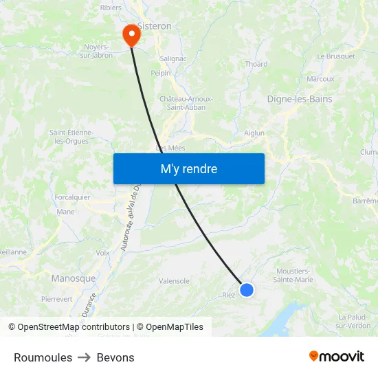 Roumoules to Bevons map