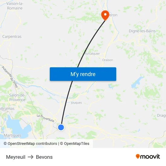 Meyreuil to Bevons map