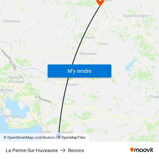 La Penne-Sur-Huveaune to Bevons map