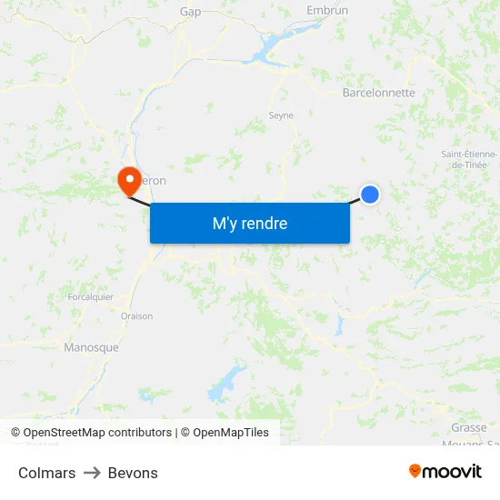 Colmars to Bevons map