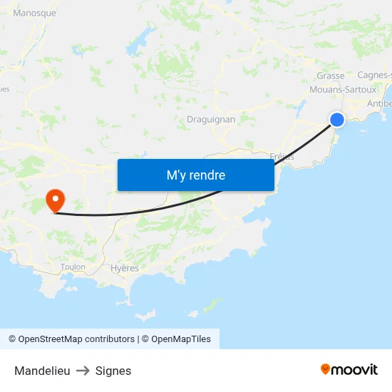 Mandelieu to Signes map