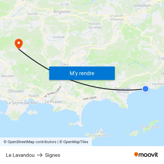 Le Lavandou to Signes map