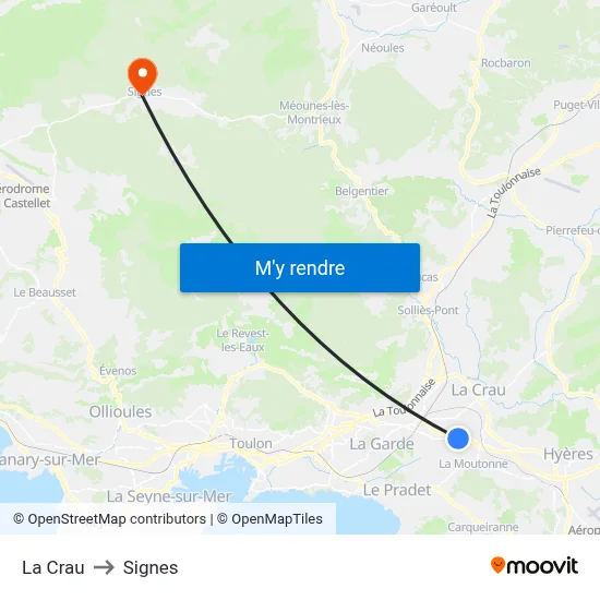 La Crau to Signes map