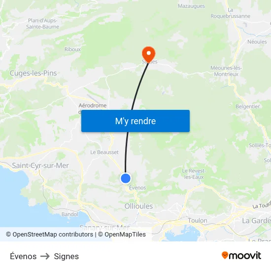 Évenos to Signes map