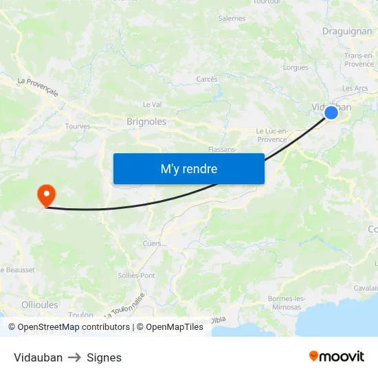 Vidauban to Signes map