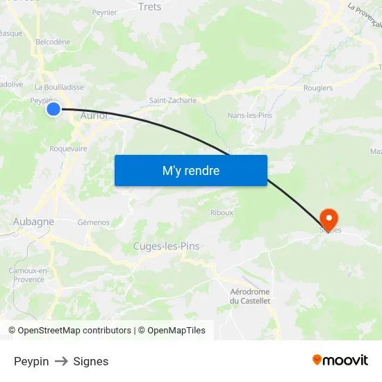 Peypin to Signes map