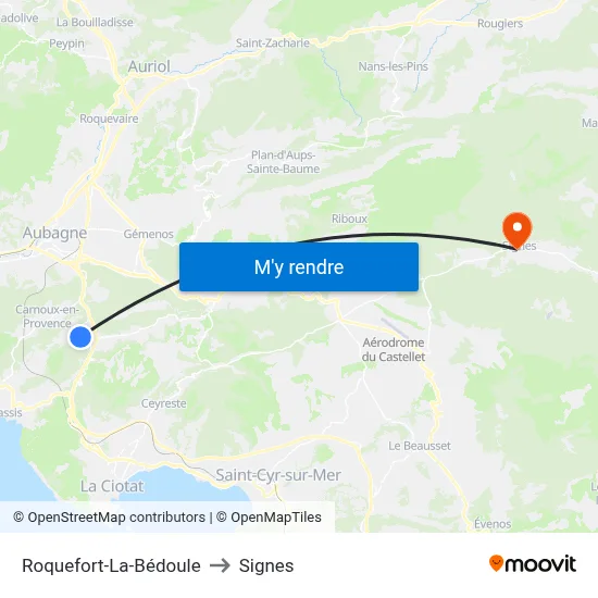Roquefort-La-Bédoule to Signes map
