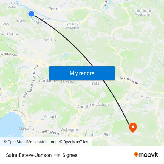 Saint-Estève-Janson to Signes map