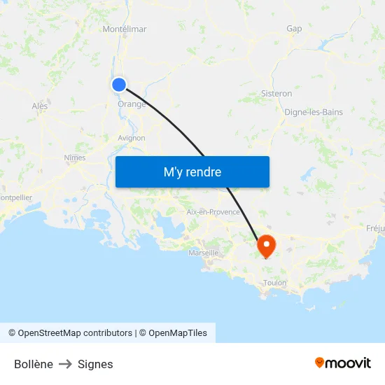 Bollène to Signes map