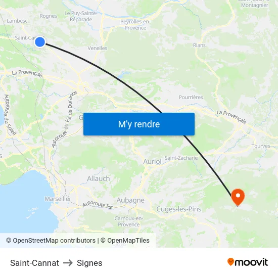 Saint-Cannat to Signes map