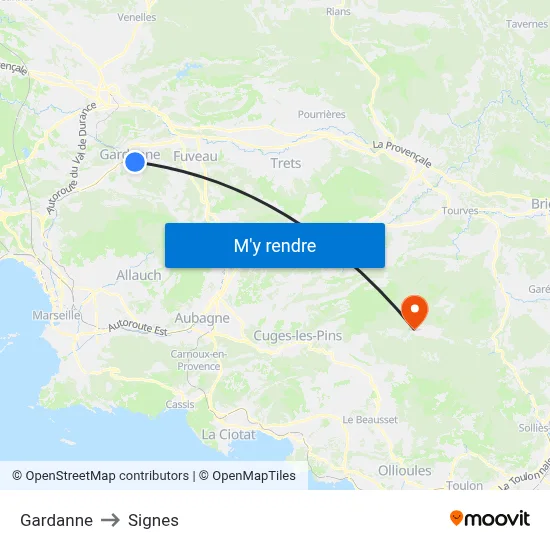 Gardanne to Signes map