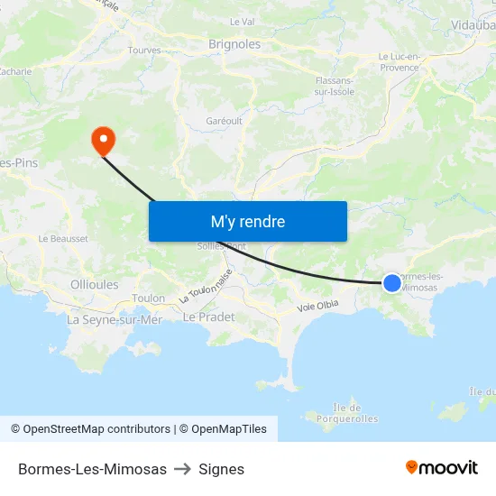 Bormes-Les-Mimosas to Signes map