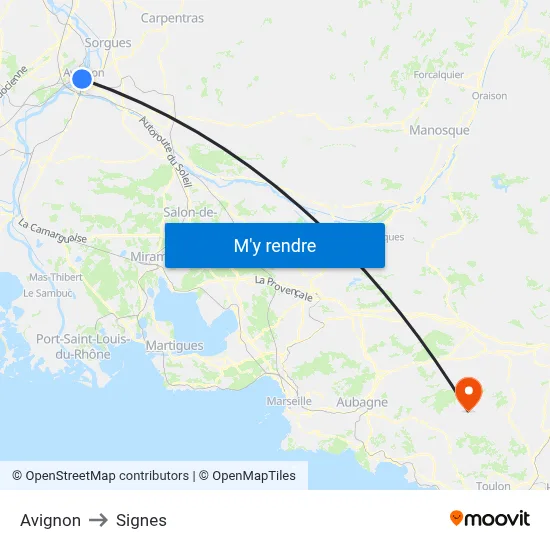 Avignon to Signes map