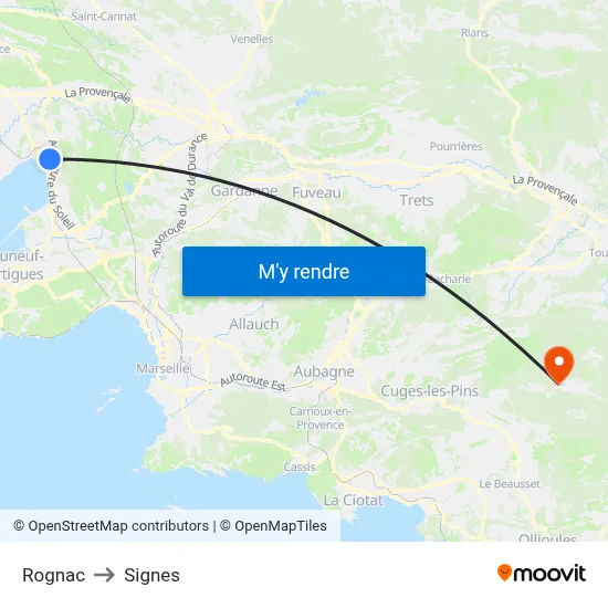 Rognac to Signes map