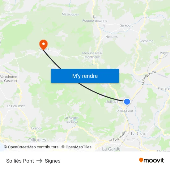 Solliès-Pont to Signes map