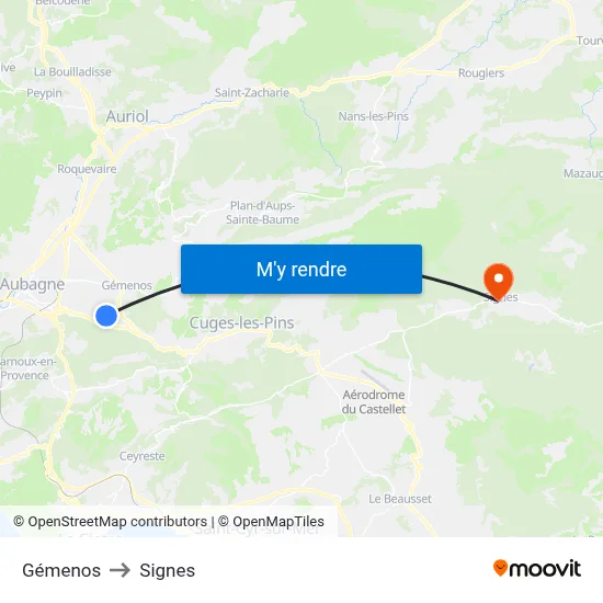 Gémenos to Signes map
