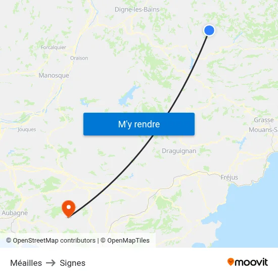 Méailles to Signes map